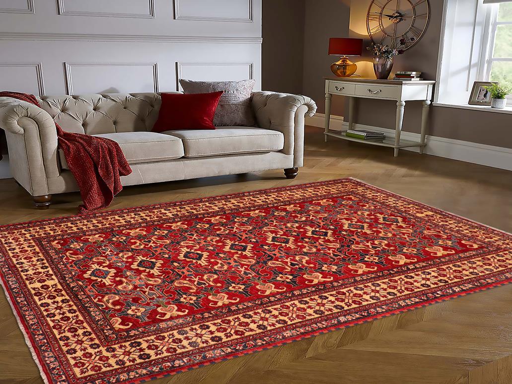 handmade Geometric Super Kazak Red Tan Hand Knotted RECTANGLE 100% WOOL area rug 8x11