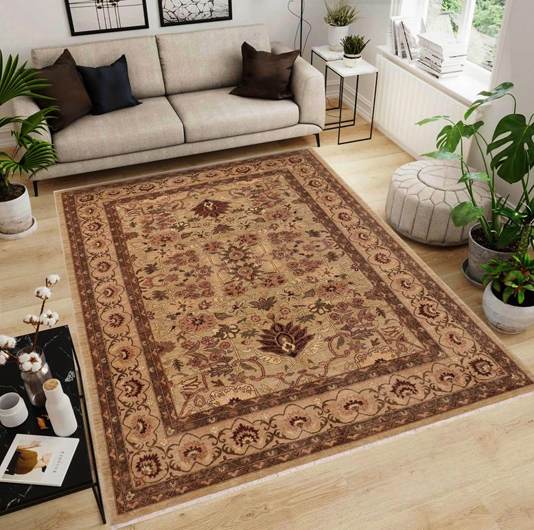 handmade Traditional Kafkaz Chobi Ziegler Taupe Tan Hand Knotted RECTANGLE 100% WOOL area rug 9 x 12