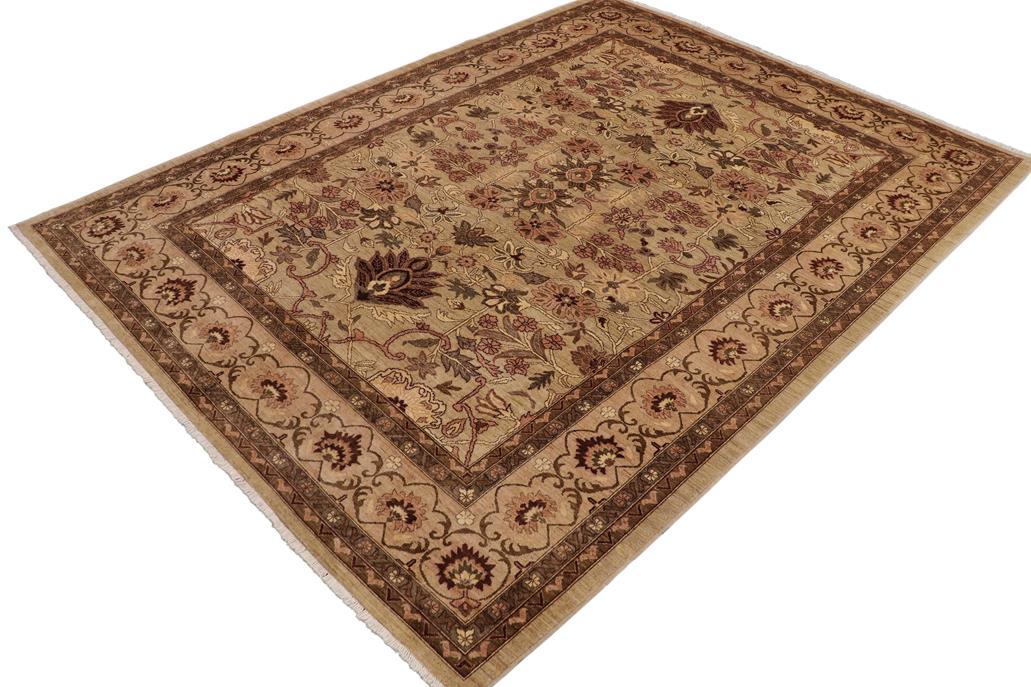 handmade Traditional Kafkaz Chobi Ziegler Taupe Tan Hand Knotted RECTANGLE 100% WOOL area rug 9 x 12