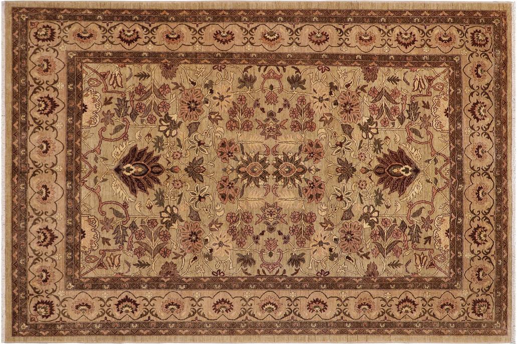 handmade Traditional Kafkaz Chobi Ziegler Taupe Tan Hand Knotted RECTANGLE 100% WOOL area rug 9 x 12