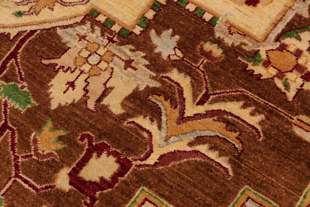 handmade Geometric Kafkaz Chobi Ziegler Brown Beige Hand Knotted RECTANGLE 100% WOOL area rug 9 x 12