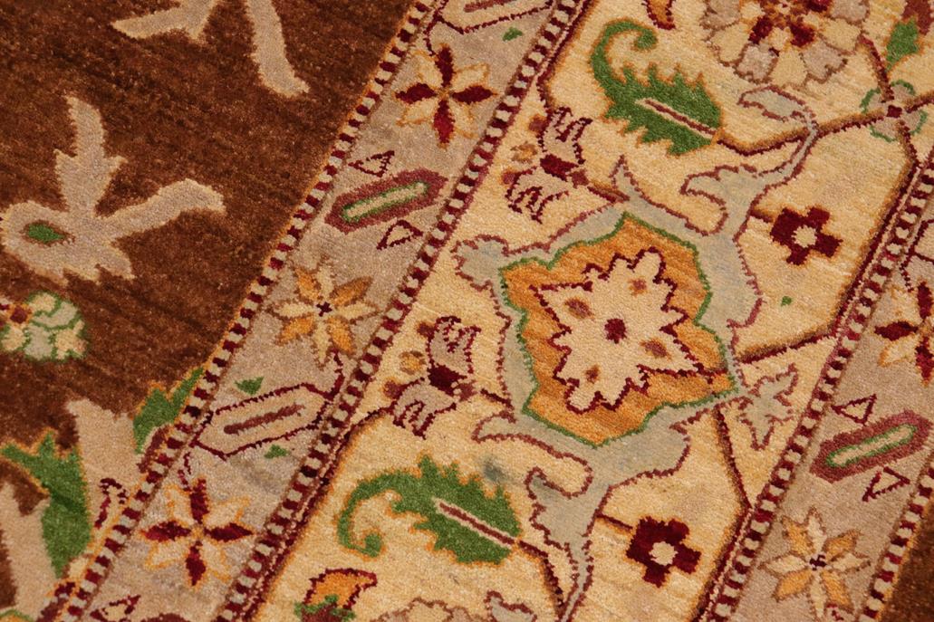 handmade Geometric Kafkaz Chobi Ziegler Brown Beige Hand Knotted RECTANGLE 100% WOOL area rug 9 x 12