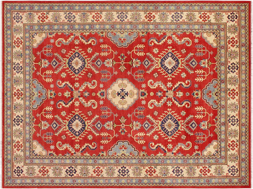handmade Geometric Kazak Red Beige Hand Knotted RECTANGLE 100% WOOL area rug 9x12