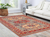 handmade Geometric Kazak Lt. Blue Beige Hand Knotted RECTANGLE 100% WOOL area rug 5x7
