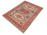 handmade Geometric Kazak Lt. Blue Beige Hand Knotted RECTANGLE 100% WOOL area rug 5x7