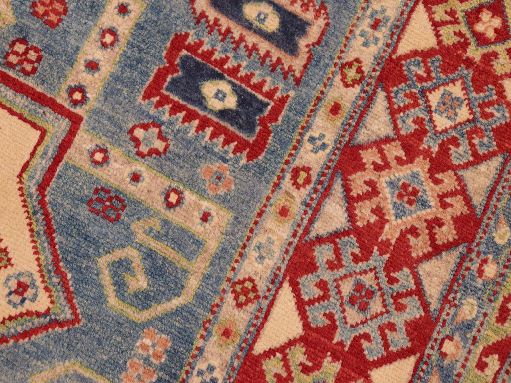 handmade Geometric Kazak Lt. Blue Beige Hand Knotted RECTANGLE 100% WOOL area rug 5x7