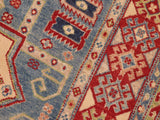handmade Geometric Kazak Lt. Blue Beige Hand Knotted RECTANGLE 100% WOOL area rug 5x7