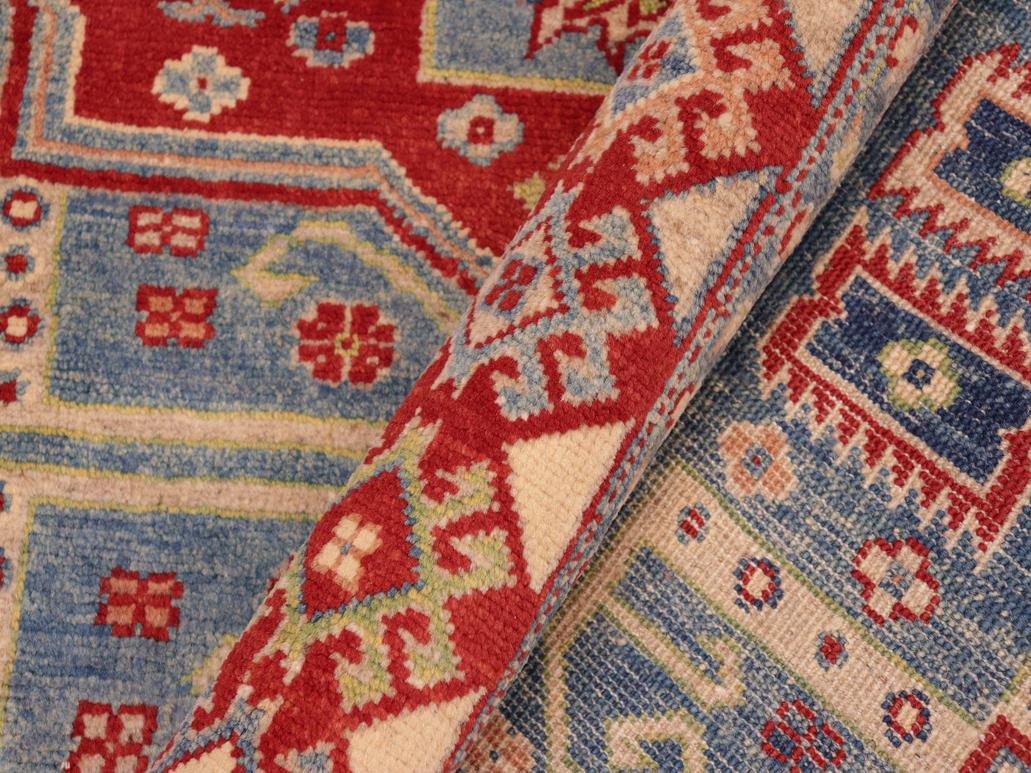 handmade Geometric Kazak Lt. Blue Beige Hand Knotted RECTANGLE 100% WOOL area rug 5x7