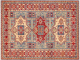 handmade Geometric Kazak Lt. Blue Beige Hand Knotted RECTANGLE 100% WOOL area rug 5x7