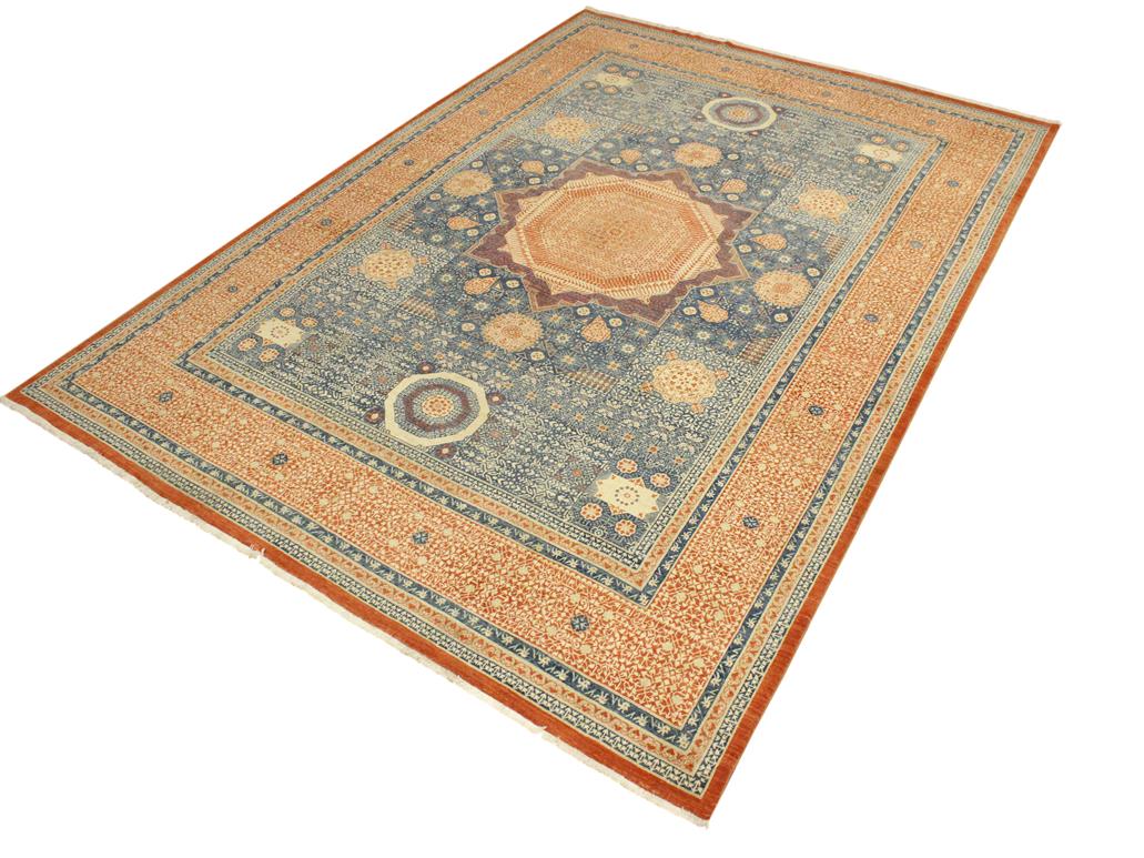 handmade Geometric Mamluk Rust Blue Hand Knotted RECTANGLE 100% WOOL area rug 10x14