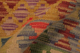 Flat Weave Kilim, Antique, Navaho, Vintage, Handmade, Geometric Kilim Gold Blue Hand-Woven Rectangle 100% Wool Area Rug 4 x 7