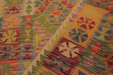 Flat Weave Kilim, Antique, Navaho, Vintage, Handmade, Geometric Kilim Gold Blue Hand-Woven Rectangle 100% Wool Area Rug 4 x 7