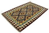 Flat Weave Kilim, Antique, Navaho, Vintage, Handmade, Geometric Kilim Brown Beige Hand-Woven Rectangle 100% Wool Area Rug 4 x 6