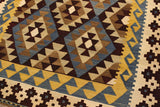 Flat Weave Kilim, Antique, Navaho, Vintage, Handmade, Geometric Kilim Brown Beige Hand-Woven Rectangle 100% Wool Area Rug 4 x 6