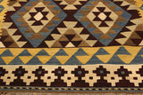 Flat Weave Kilim, Antique, Navaho, Vintage, Handmade, Geometric Kilim Brown Beige Hand-Woven Rectangle 100% Wool Area Rug 4 x 6