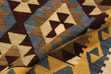Flat Weave Kilim, Antique, Navaho, Vintage, Handmade, Geometric Kilim Brown Beige Hand-Woven Rectangle 100% Wool Area Rug 4 x 6