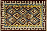 Flat Weave Kilim, Antique, Navaho, Vintage, Handmade, Geometric Kilim Brown Beige Hand-Woven Rectangle 100% Wool Area Rug 4 x 6