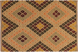 Contemporary Turkish Kilim Raymon Hand-Woven Wool Rug - 5'4'' x 6'8''