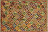 Flat Weave Kilim, Antique, Navaho, Vintage, Handmade, Geometric Kilim Gray Blue Hand-Woven Rectangle 100% Wool Area Rug 7 x 10