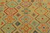 Flat Weave Kilim, Antique, Navaho, Vintage, Handmade, Geometric Kilim Tan Blue Hand-Woven Rectangle 100% Wool Area Rug 7 x 10