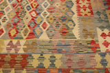 Flat Weave Kilim, Antique, Navaho, Vintage, Handmade, Geometric Kilim Beige Blue Hand-Woven Rectangle 100% Wool Area Rug 5 x 7