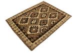 Flat Weave Kilim, Antique, Navaho, Vintage, Handmade, Geometric Kilim Beige Brown Hand-Woven Rectangle 100% Wool Area Rug 4 x 6