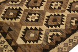 Flat Weave Kilim, Antique, Navaho, Vintage, Handmade, Geometric Kilim Beige Brown Hand-Woven Rectangle 100% Wool Area Rug 4 x 6