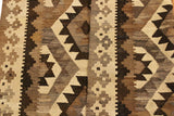 Flat Weave Kilim, Antique, Navaho, Vintage, Handmade, Geometric Kilim Beige Brown Hand-Woven Rectangle 100% Wool Area Rug 4 x 6
