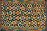 Flat Weave Kilim, Antique, Navaho, Vintage, Handmade, Geometric Kilim Brown Beige Hand-Woven Rectangle 100% Wool Area Rug 6 x 8