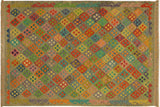 Rustic Turkish Kilim Margheri Hand-Woven Wool Rug - 6'3'' x 7'11''