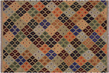 Flat Weave Kilim, Antique, Navaho, Vintage, Handmade, Modern Kilim Tan Blue Hand-Woven Rectangle 100% Wool Area Rug 5 x 7