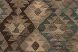 Flat Weave Kilim, Antique, Navaho, Vintage, Handmade, Geometric Kilim Tan Green Hand-Woven Rectangle 100% Wool Area Rug 6 x 8