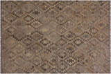 Flat Weave Kilim, Antique, Navaho, Vintage, Handmade, Geometric Kilim Tan Gray Hand-Woven Rectangle 100% Wool Area Rug 6 x 8