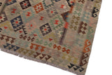 Flat Weave Kilim, Antique, Navaho, Vintage, Handmade, Geometric Kilim Tan Gray Hand-Woven Rectangle 100% Wool Area Rug 6 x 8