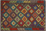 Flat Weave Kilim, Antique, Navaho, Vintage, Handmade, Geometric Kilim Brown Purple Hand-Woven Rectangle 100% Wool Area Rug 3 x 5
