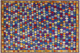 handmade Geometric Balouchi Blue Gold Hand Knotted RECTANGLE 100% WOOL area rug 5' x 7'
