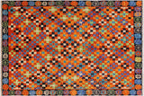 handmade Geometric Balouchi Orange Black Hand Knotted RECTANGLE 100% WOOL area rug 5' x 7'
