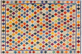 handmade Geometric Balouchi Beige Blue Hand Knotted RECTANGLE 100% WOOL area rug 5' x 7'