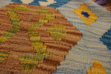 Flat Weave Kilim, Antique, Navaho, Vintage, Handmade, Geometric Kilim Gray Blue Hand-Woven Rectangle 100% Wool Area Rug 5 x 7