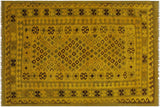 Flat Weave Kilim, Antique, Navaho, Vintage, Handmade, Geometric Kilim Yellow Brown Hand-Woven Rectangle 100% Wool Area Rug 5 x 8