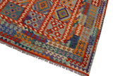 Flat Weave Kilim, Antique, Navaho, Vintage, Handmade, Geometric Kilim Rust Blue Hand-Woven Rectangle 100% Wool Area Rug 7 x 10