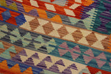 Flat Weave Kilim, Antique, Navaho, Vintage, Handmade, Geometric Kilim Rust Blue Hand-Woven Rectangle 100% Wool Area Rug 7 x 10