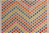 Flat Weave Kilim, Antique, Navaho, Vintage, Handmade, Modern Kilim Ivory Pink Hand-Woven Rectangle 100% Wool Area Rug 3 x 5