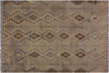 Flat Weave Kilim, Antique, Navaho, Vintage, Handmade, Geometric Kilim Gray Beige Hand-Woven Rectangle 100% Wool Area Rug 5 x 6