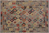 Flat Weave Kilim, Antique, Navaho, Vintage, Handmade, Geometric Kilim Gray Pink Hand-Woven Rectangle 100% Wool Area Rug 6 x 8