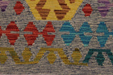 Flat Weave Kilim, Antique, Navaho, Vintage, Handmade, Geometric Kilim Beige Blue Hand-Woven Runner 100% Wool Area Rug 3 x 10
