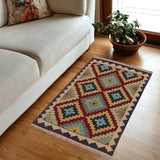 Flat Weave Kilim, Antique, Navaho, Vintage, Handmade, Geometric Kilim Brown Tan Hand-Woven Rectangle 100% Wool Area Rug 3 x 5
