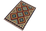 Flat Weave Kilim, Antique, Navaho, Vintage, Handmade, Geometric Kilim Brown Tan Hand-Woven Rectangle 100% Wool Area Rug 3 x 5