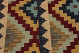 Flat Weave Kilim, Antique, Navaho, Vintage, Handmade, Geometric Kilim Brown Tan Hand-Woven Rectangle 100% Wool Area Rug 3 x 5
