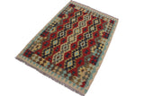 Flat Weave Kilim, Antique, Navaho, Vintage, Handmade, Geometric Kilim Beige Red Hand-Woven Rectangle 100% Wool Area Rug 3 x 5